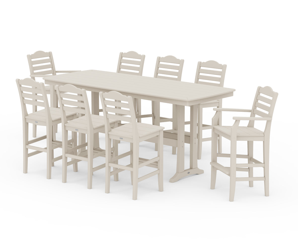 POLYWOOD Savannah 9-Piece Bar Set with Trestle Legs in Sand