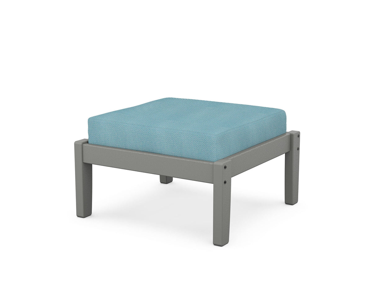 POLYWOOD Deep Seating Ottoman in Slate Grey / Lattice Sky Blue