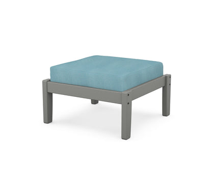 POLYWOOD Deep Seating Ottoman in Slate Grey / Lattice Sky Blue
