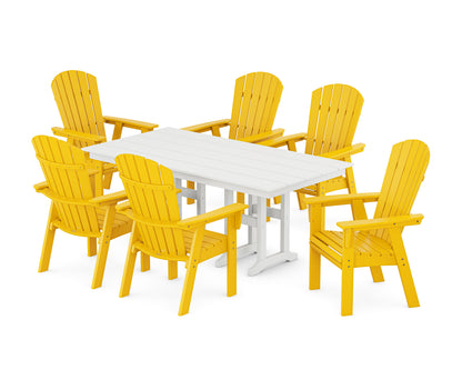 POLYWOOD Nautical Curveback Adirondack 7-Piece Farmhouse Dining Set in Lemon / White