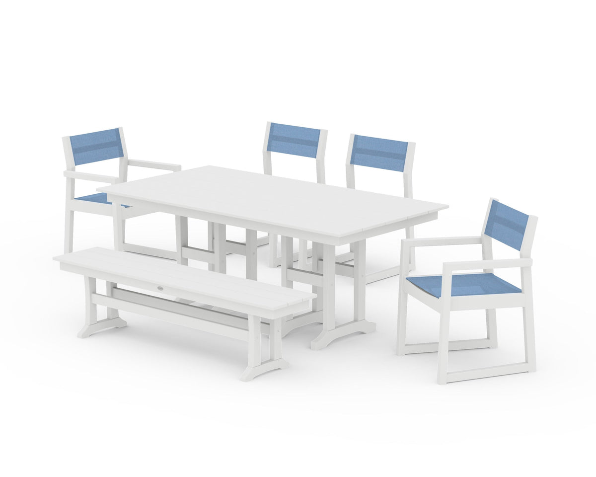 POLYWOOD EDGE Sling 6-Piece Farmhouse Dining Set in White / Poolside