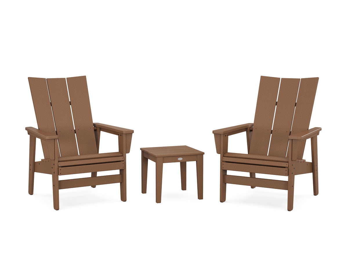 POLYWOOD 3-Piece Modern Grand Upright Adirondack Set in Teak