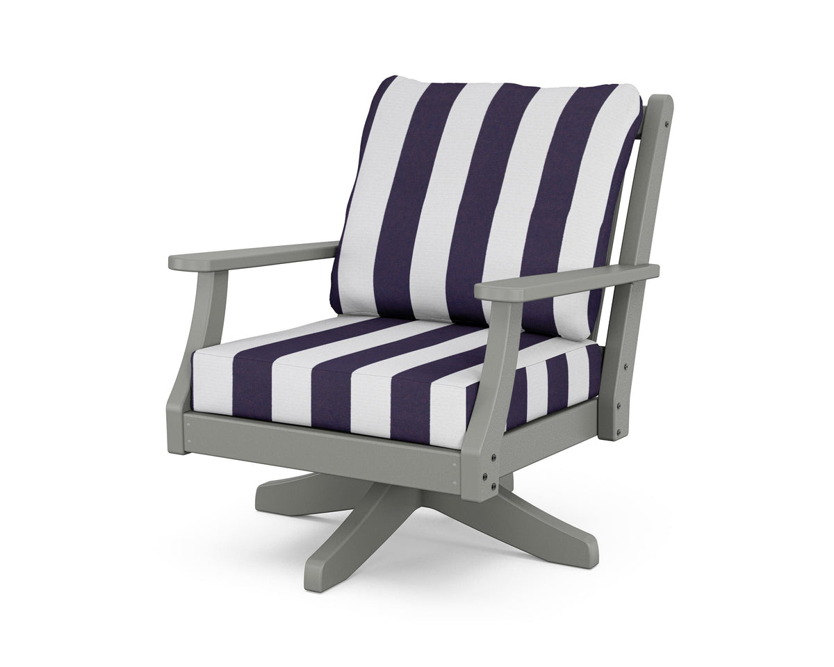POLYWOOD Wovendale Deep Seating Swivel Chair in Slate Grey / Cabana Stripe Navy