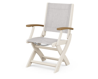 POLYWOOD Coastal Folding Chair in Sand with Natural arms and Parchment sling