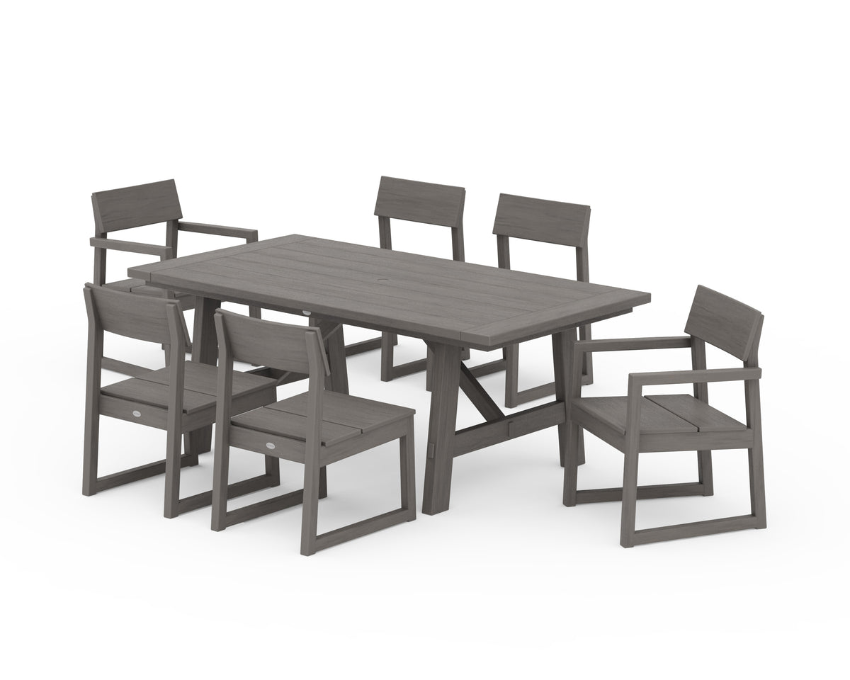 POLYWOOD EDGE 7-Piece Rustic Farmhouse Dining Set in Driftwood