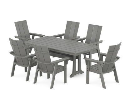 POLYWOOD Modern Curveback Adirondack 7-Piece Dining Set with Trestle Legs in Slate Grey