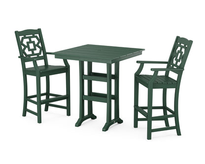 POLYWOOD Chinoiserie 3-Piece Farmhouse Bar Set with Trestle Legs in Green