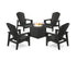 POLYWOOD 5-Piece Nautical Grand Upright Adirondack Conversation Set with Fire Pit Table in Black