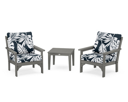 POLYWOOD Vineyard 3-Piece Deep Seating Set in Slate Grey / Leaf Marine Indigo