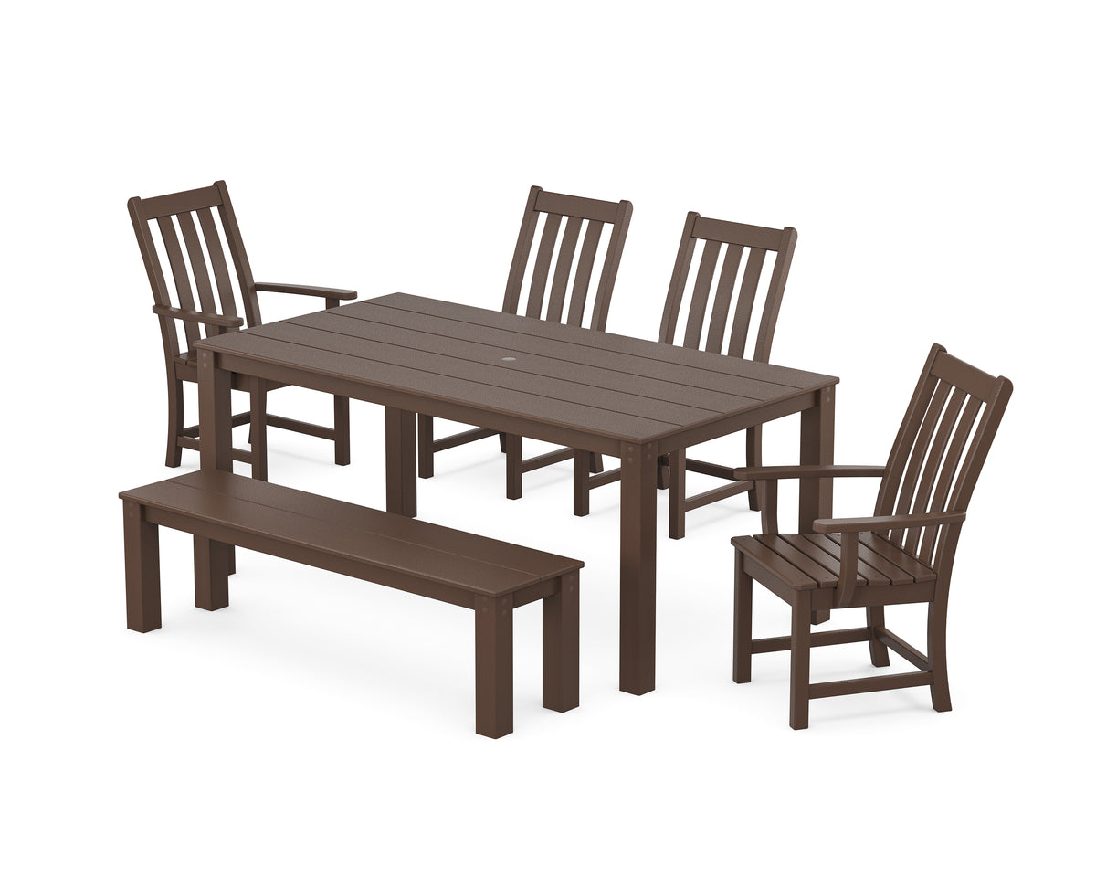 POLYWOOD Vineyard 6-Piece Parsons Dining Set with Bench with Vineyard Dining Side Chair in Mahogany