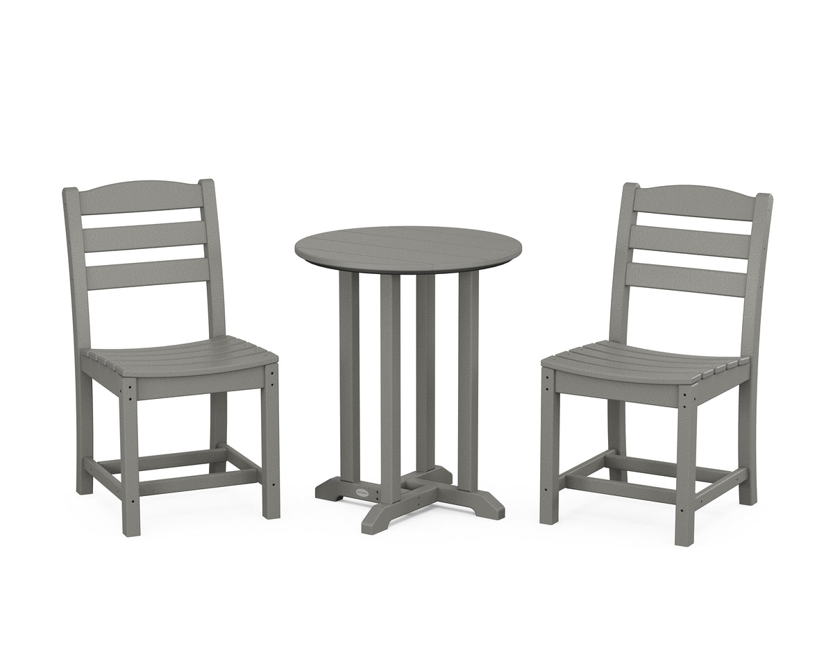 POLYWOOD La Casa Café Side Chair 3-Piece Round Bistro Dining Set in Slate Grey