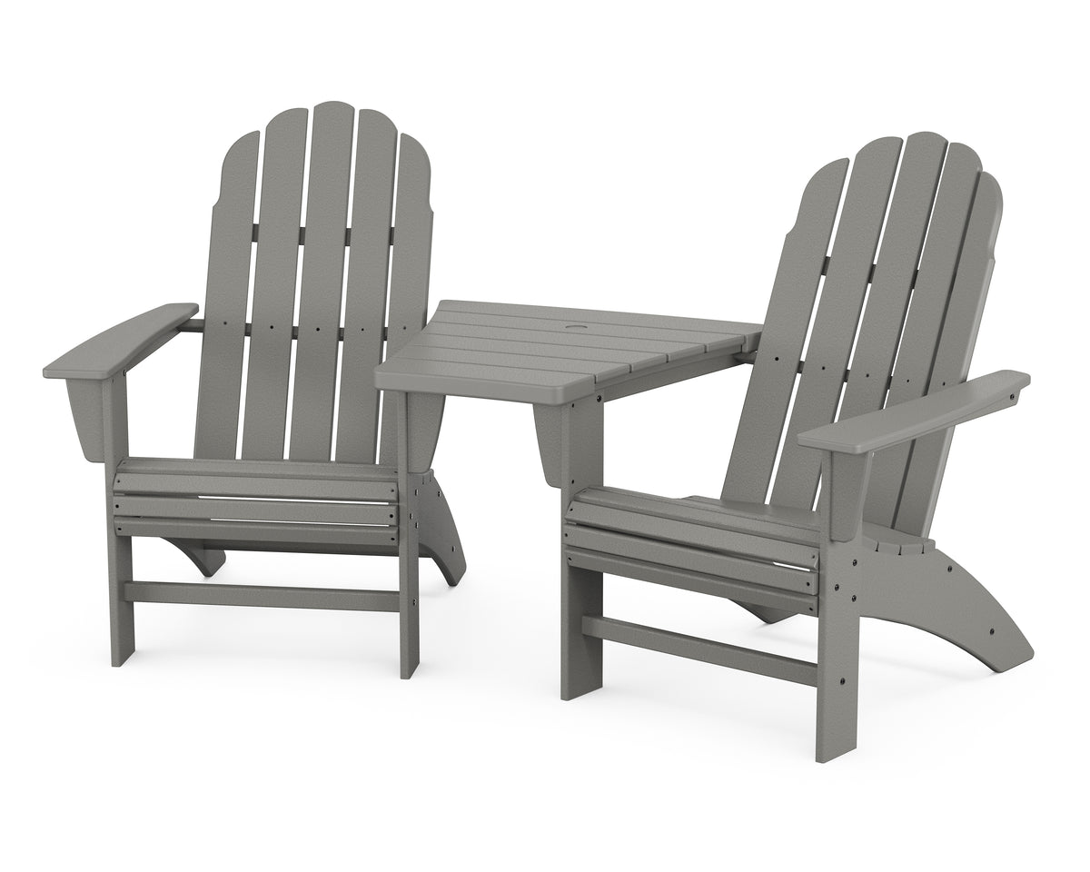 POLYWOOD Vineyard 3-Piece Curveback Adirondack Set with Angled Connecting Table in Slate Grey