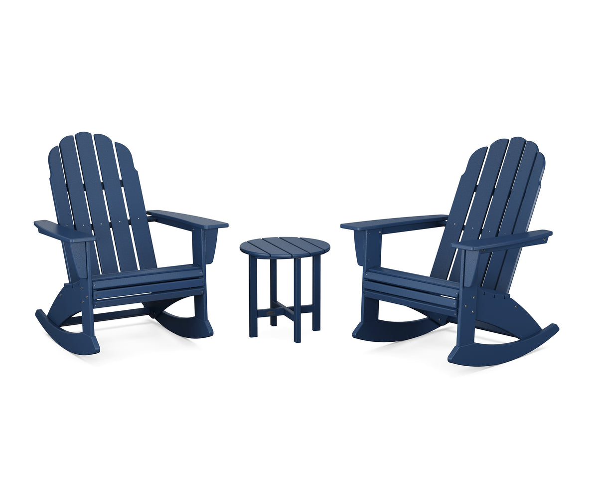 POLYWOOD Vineyard Curveback 3-Piece Adirondack Rocking Chair Set in Navy