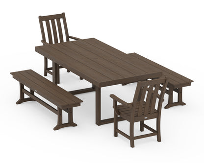 POLYWOOD Vineyard 5-Piece Dining Set with Benches - 39" x 78" Table in Kona
