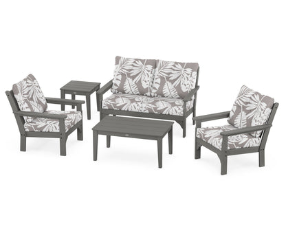 POLYWOOD Vineyard 5-Piece Deep Seating Set with Two Chairs and Loveseat in Slate Grey / Leaf Grey Mist