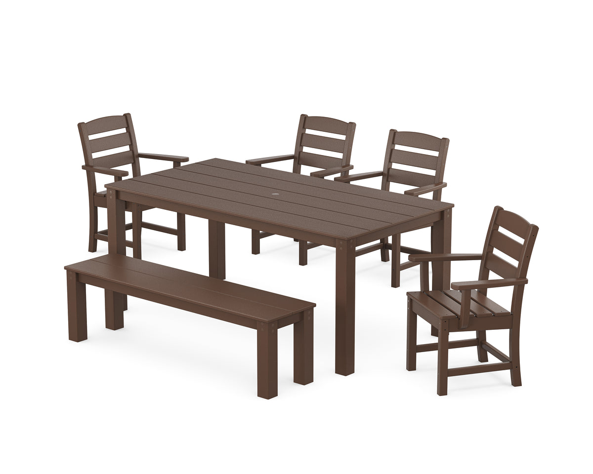 POLYWOOD Lakeside 6-Piece Parsons Dining Set with Bench in Mahogany