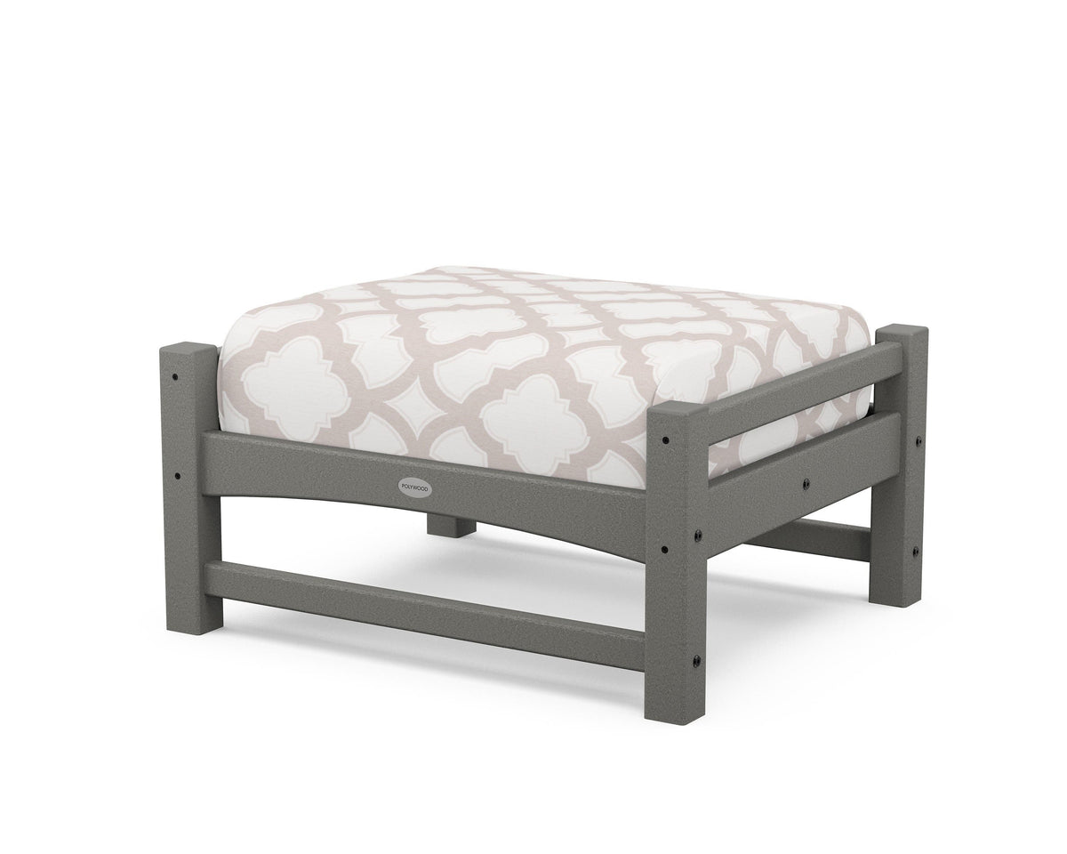 POLYWOOD Club Ottoman in Slate Grey / Trellis Dune Burlap