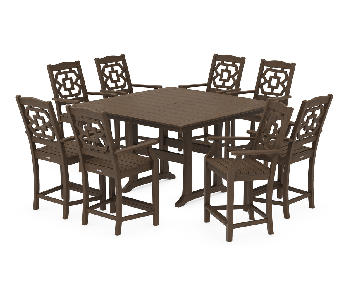 POLYWOOD Chinoiserie 9-Piece Square Counter Set with Trestle Legs in Kona