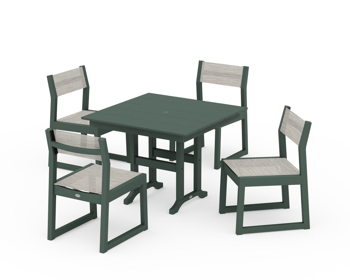 POLYWOOD EDGE Sling Side Chair 5-Piece Farmhouse Dining Set in Green / Birch