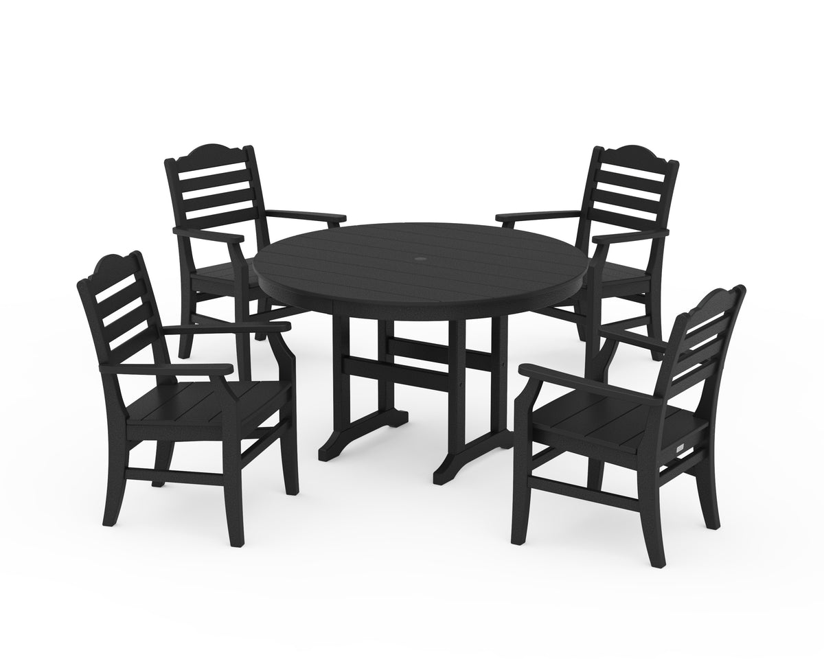 POLYWOOD Savannah 5-Piece Round Farmhouse Dining Set in Black