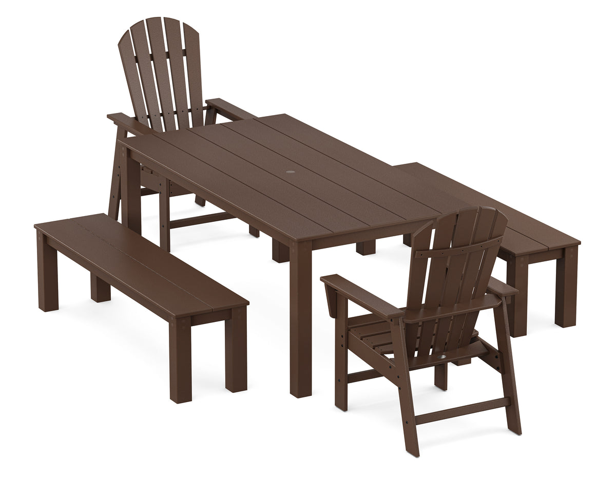POLYWOOD South Beach 5-Piece Parsons Dining Set with Benches in Mahogany