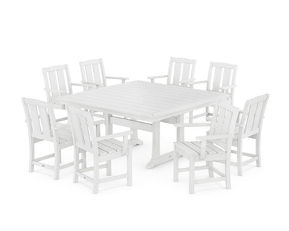 POLYWOOD Mission 9-Piece Square Dining Set with Trestle Legs in White
