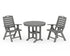 POLYWOOD Nautical Folding Highback Chair 3-Piece Round Dining Set in Slate Grey