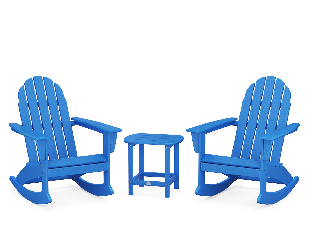 POLYWOOD Vineyard 3-Piece Adirondack Rocking Chair Set with South Beach 18" Side Table in Pacific Blue