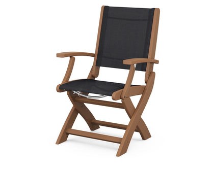 POLYWOOD Coastal Folding Chair in Teak with Teak arms and Black sling