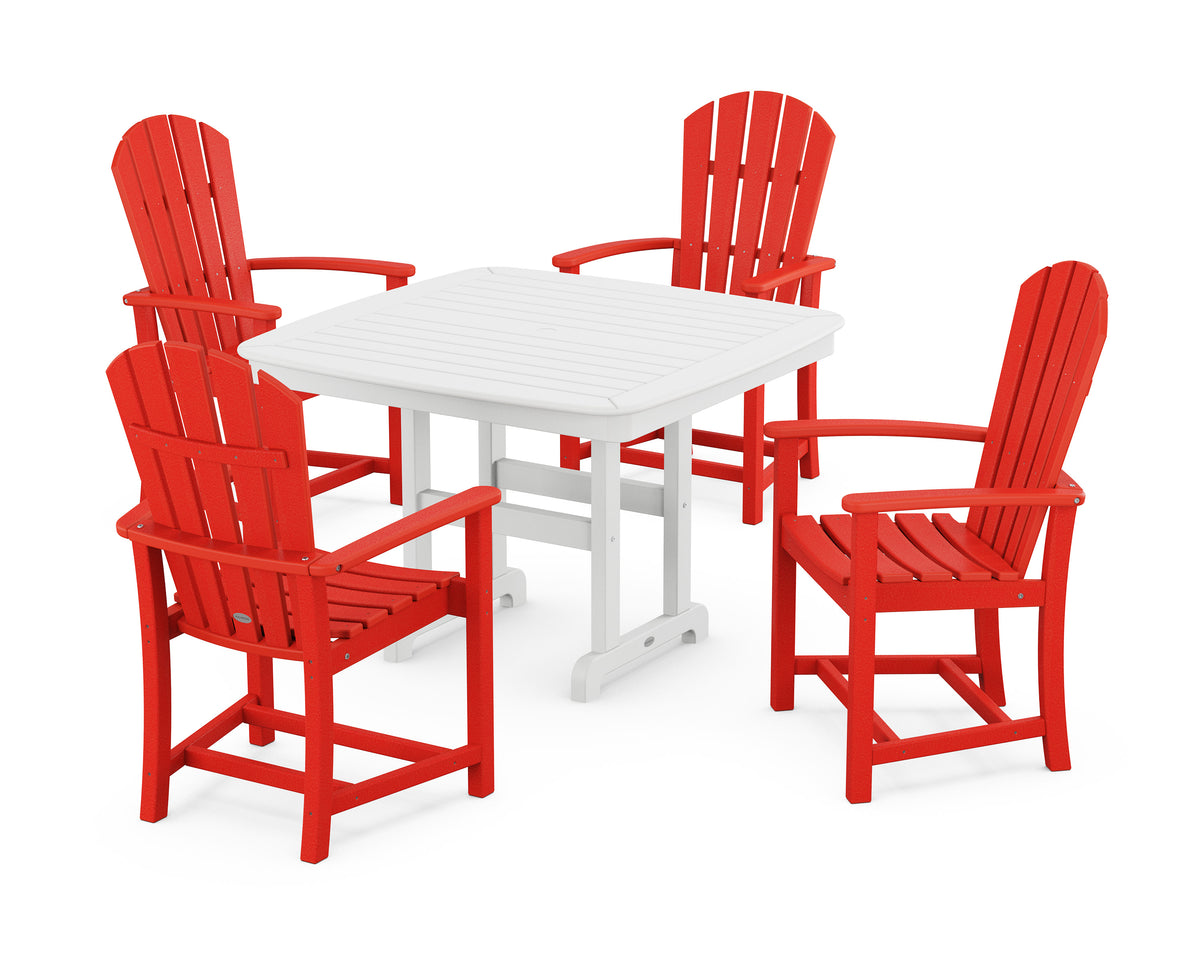POLYWOOD Palm Coast 5-Piece Dining Set with Trestle Legs - 44" Table in Sunset Red / White