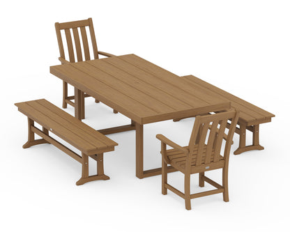 POLYWOOD Vineyard 5-Piece Dining Set with Benches - 39" x 78" Table in Natural