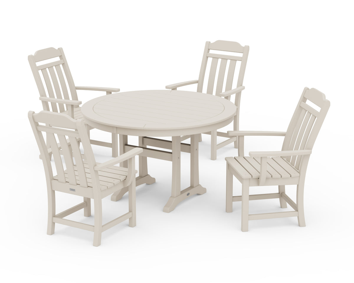POLYWOOD Cottage 5-Piece Round Dining Set with Trestle Legs in Sand