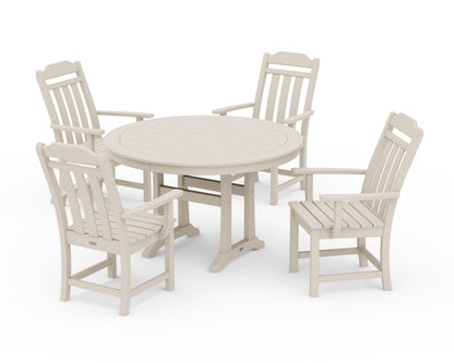 POLYWOOD Cottage 5-Piece Round Dining Set with Trestle Legs in Sand