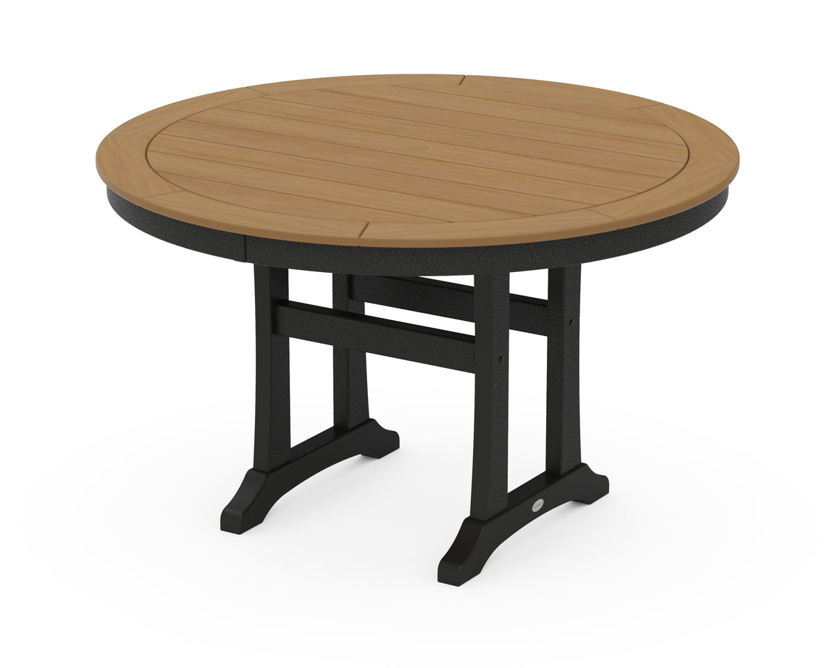 POLYWOOD Nautical Trestle 48" Round Dining Table in Black / Natural