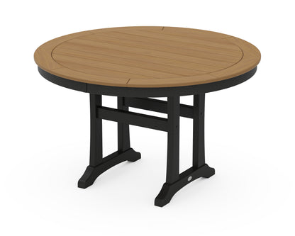 POLYWOOD Nautical Trestle 48" Round Dining Table in Black / Natural