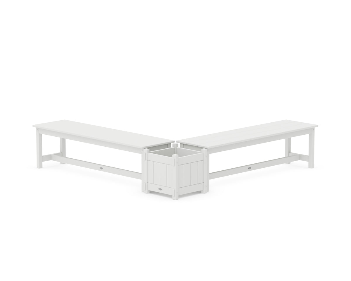 POLYWOOD 60" Vineyard L-Shaped Planter Bench Set in White