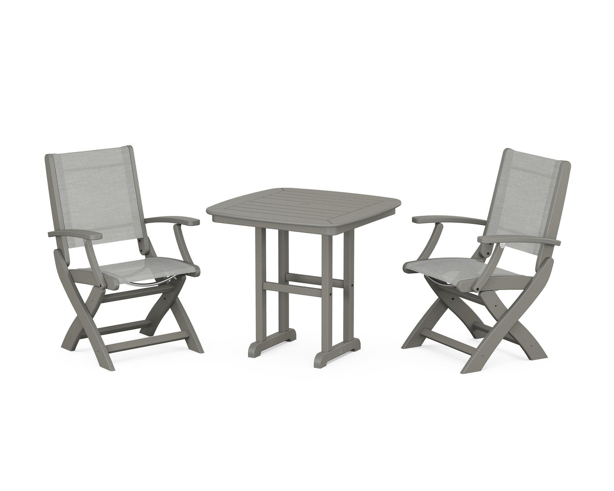 POLYWOOD Coastal Folding Chair 3-Piece Dining Set in Slate Grey / Metallic