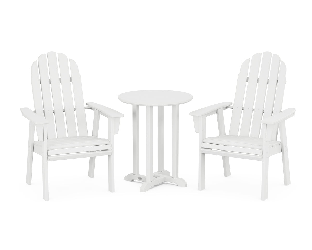 POLYWOOD Vineyard Adirondack 3-Piece Round Bistro Dining Set in White