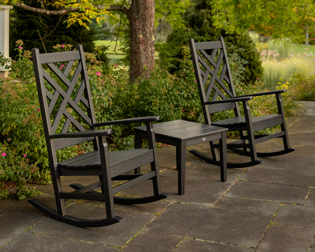 POLYWOOD Chippendale 3-Piece Rocking Chair Set in an outdoor setting