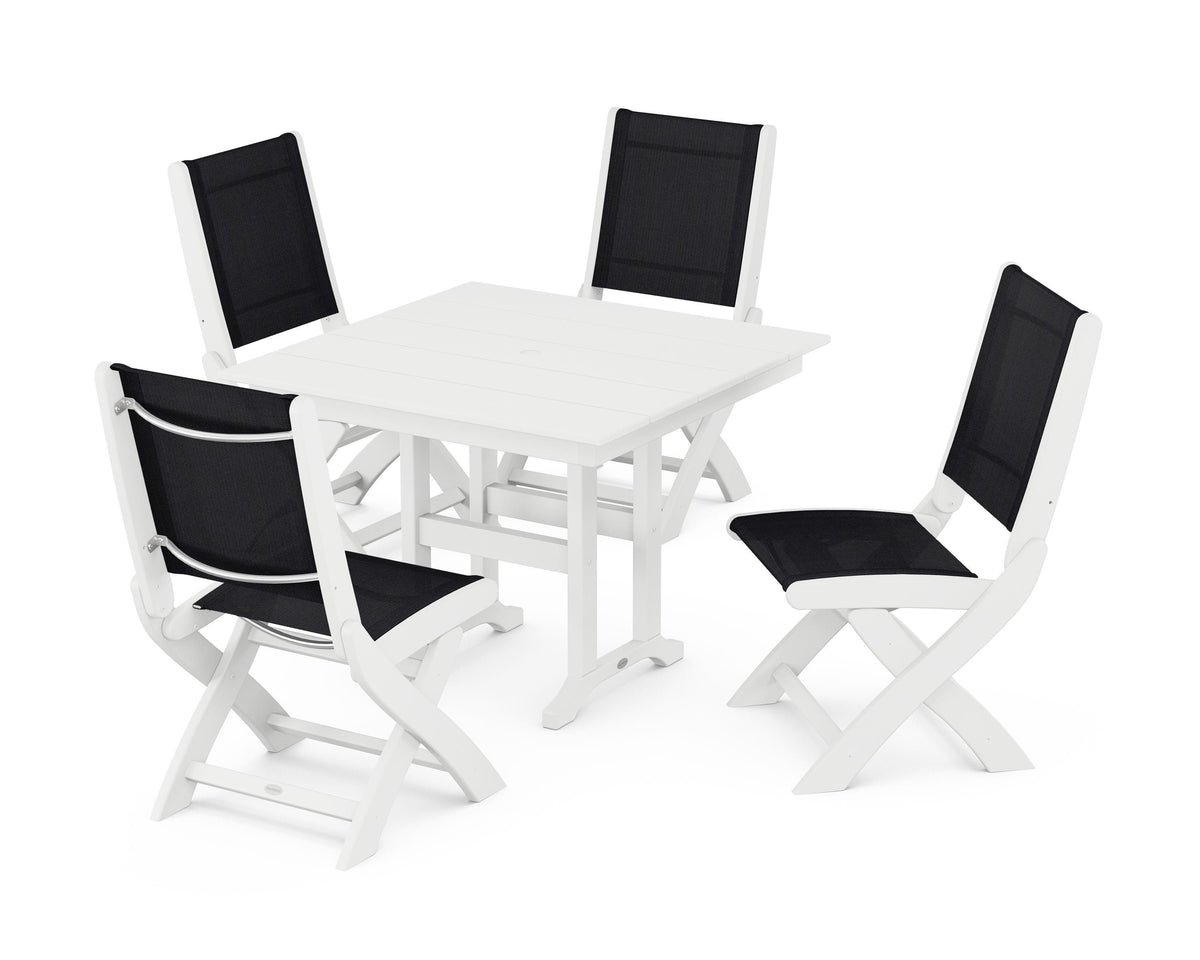 POLYWOOD Coastal Folding Side Chair 5-Piece Farmhouse Dining Set in White / Black