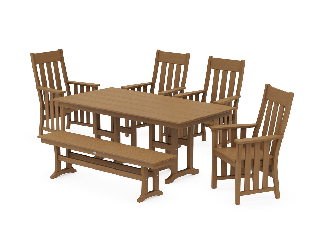 POLYWOOD Acadia 6-Piece Farmhouse Dining Set with Bench in Natural