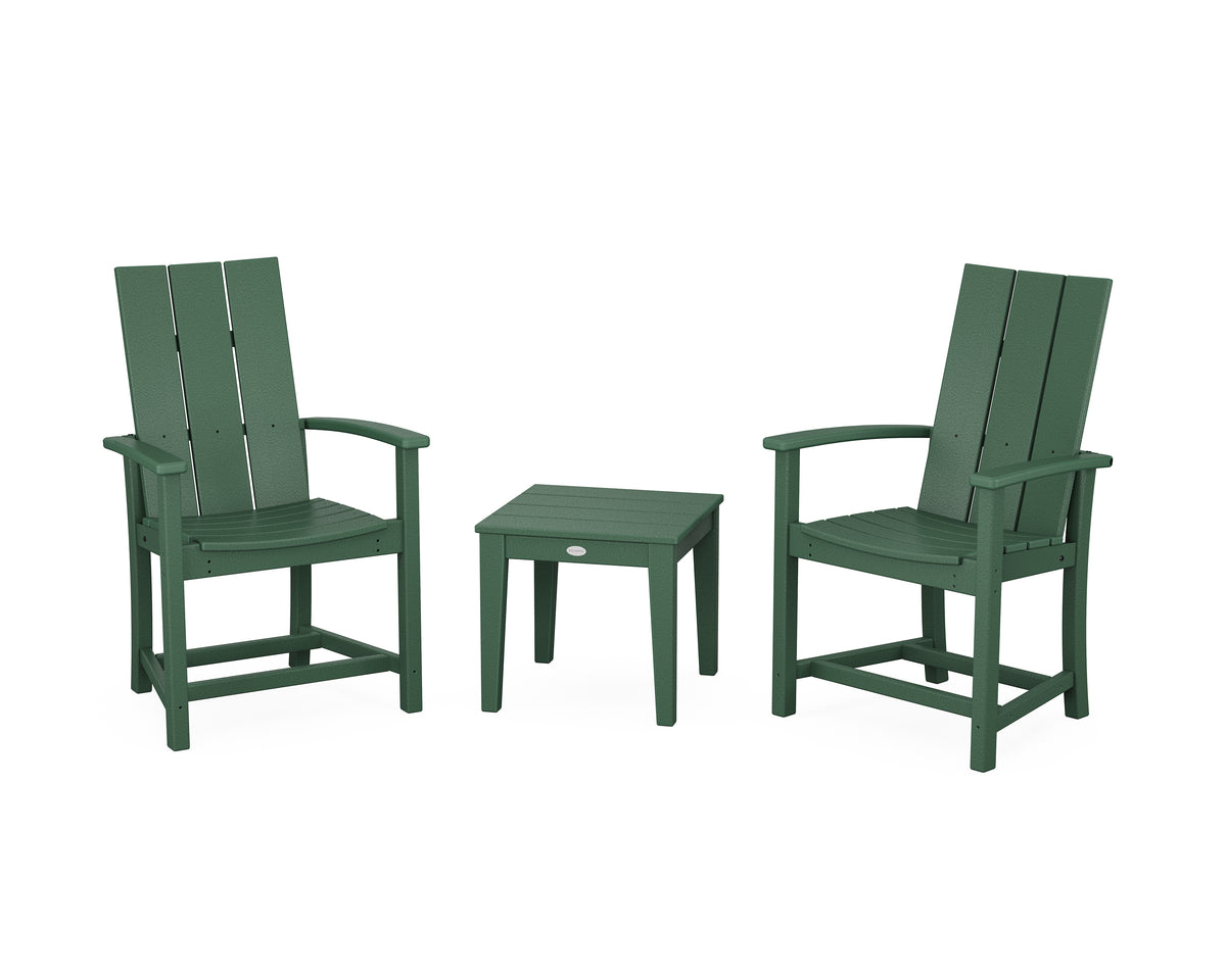 POLYWOOD Modern 3-Piece Upright Adirondack Chair Set in Green