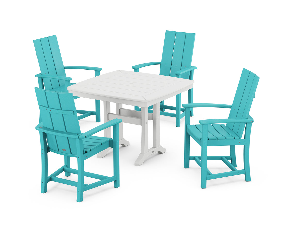 POLYWOOD Modern Adirondack 5-Piece Dining Set with Trestle Legs with Modern Adirondack Dining Chair in Aruba / White