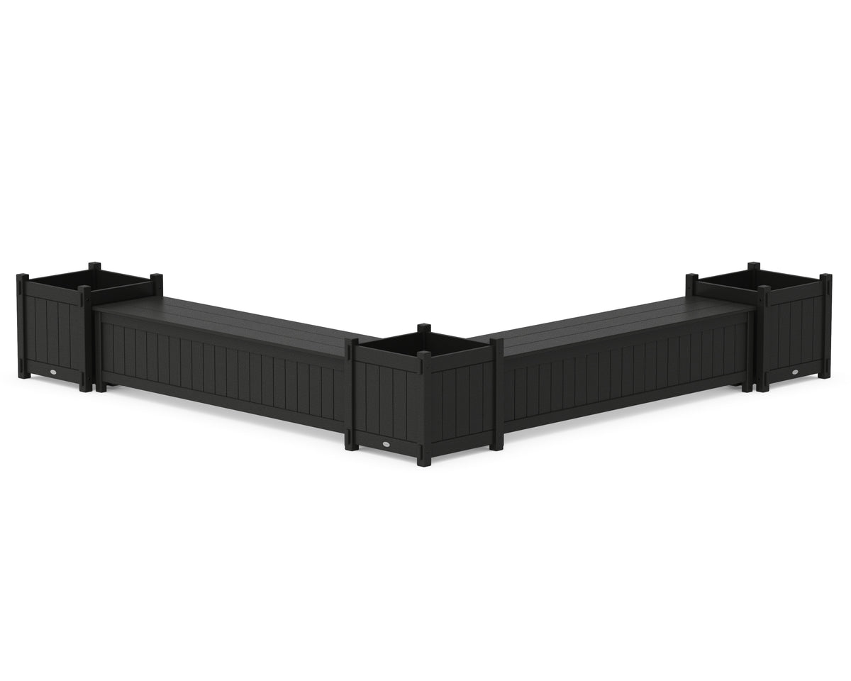 POLYWOOD 72" Vineyard L-Shaped Planter Storage Bench Corner Set - Large in Black