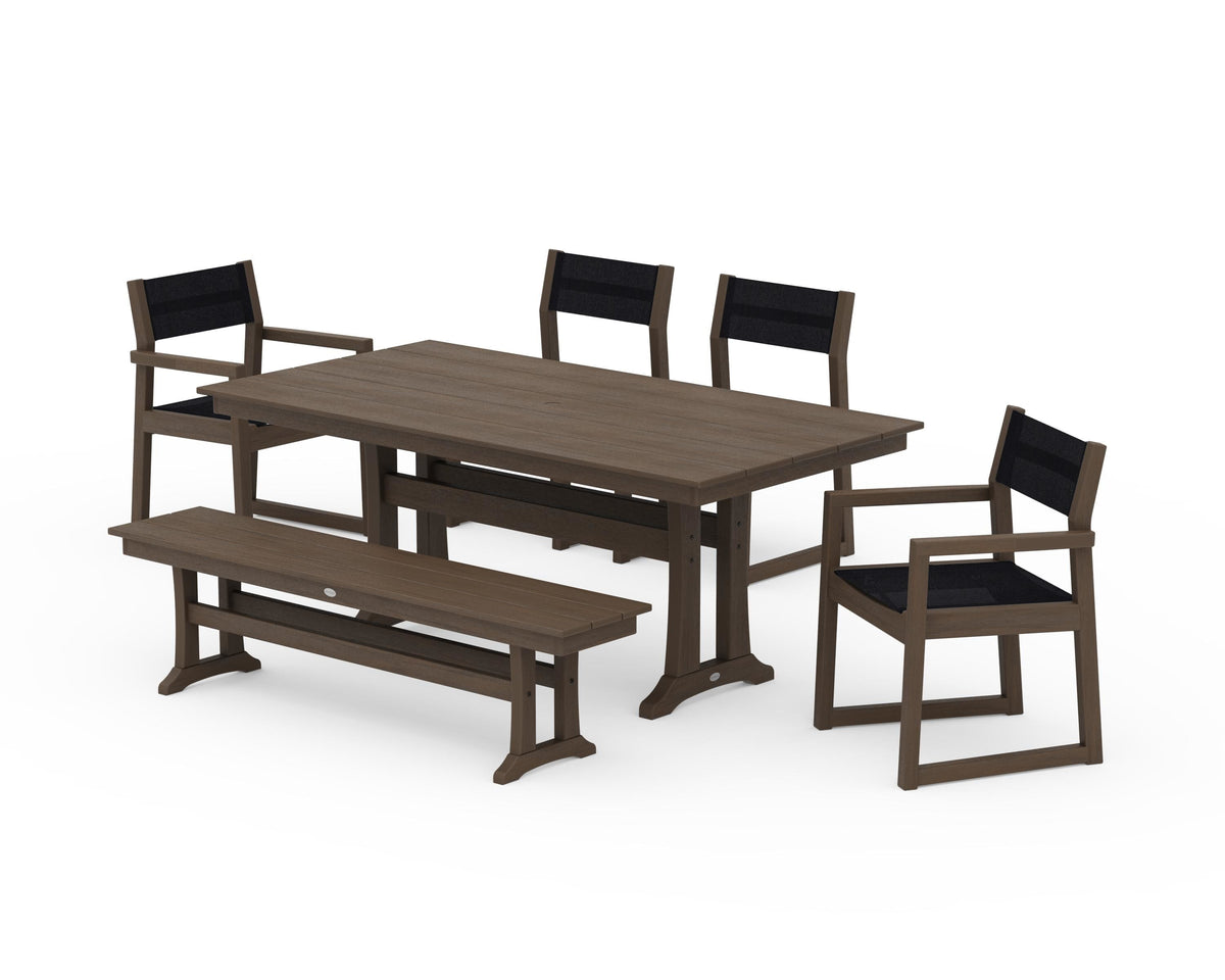 POLYWOOD EDGE Sling 6-Piece Farmhouse Dining Set With Trestle Legs in Kona / Black
