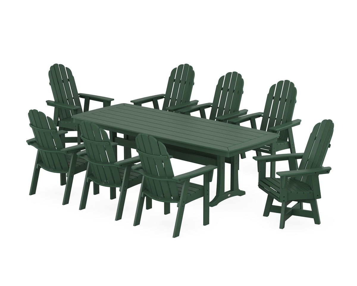 POLYWOOD Vineyard Curveback Adirondack Swivel 9-Piece Dining Set with Trestle Legs in Green