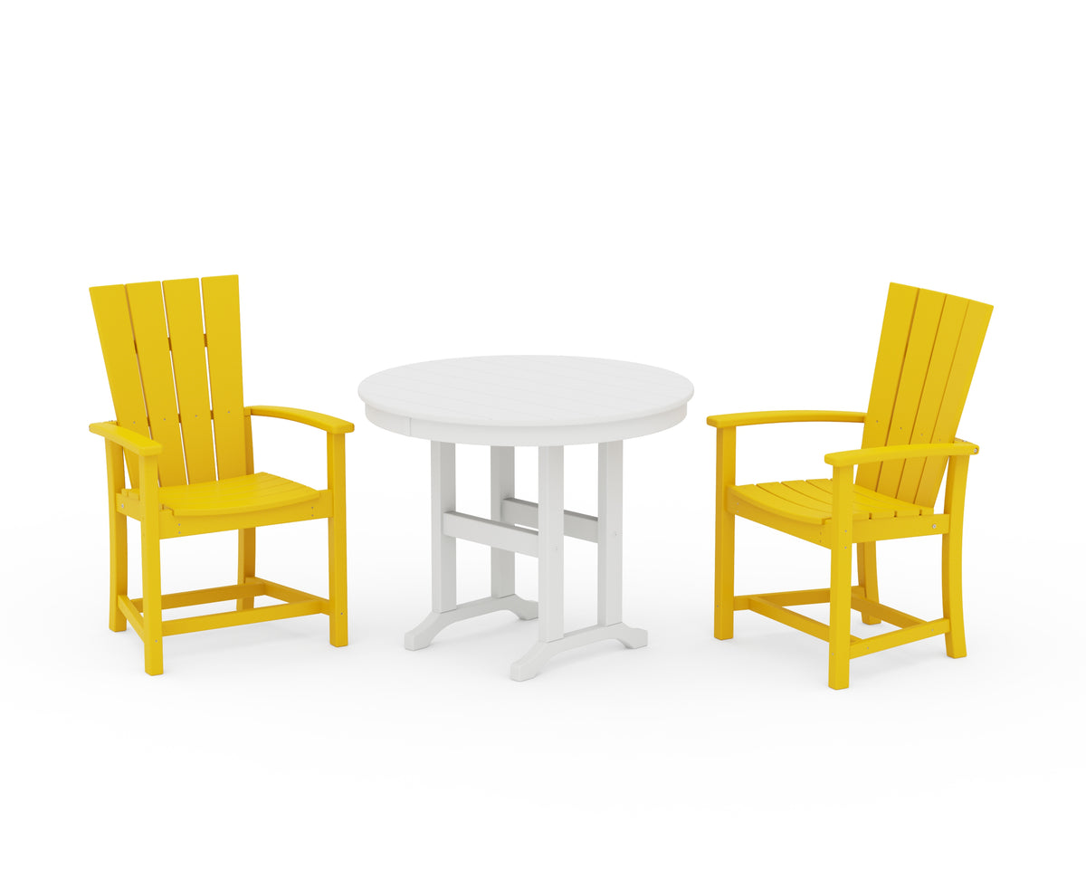 POLYWOOD Quattro 3-Piece Round Farmhouse Dining Set in Lemon / White