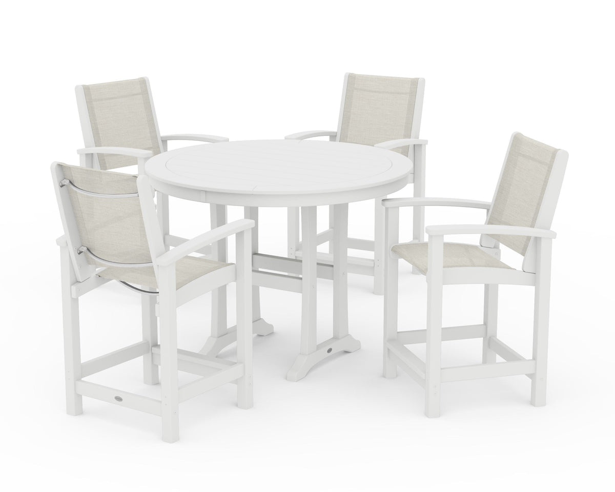 POLYWOOD Coastal 5-Piece Counter Set in White / Parchment