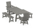 POLYWOOD Modern Curveback Adirondack Swivel Chair 5-Piece Rustic Farmhouse Dining Set with Benches in Slate Grey