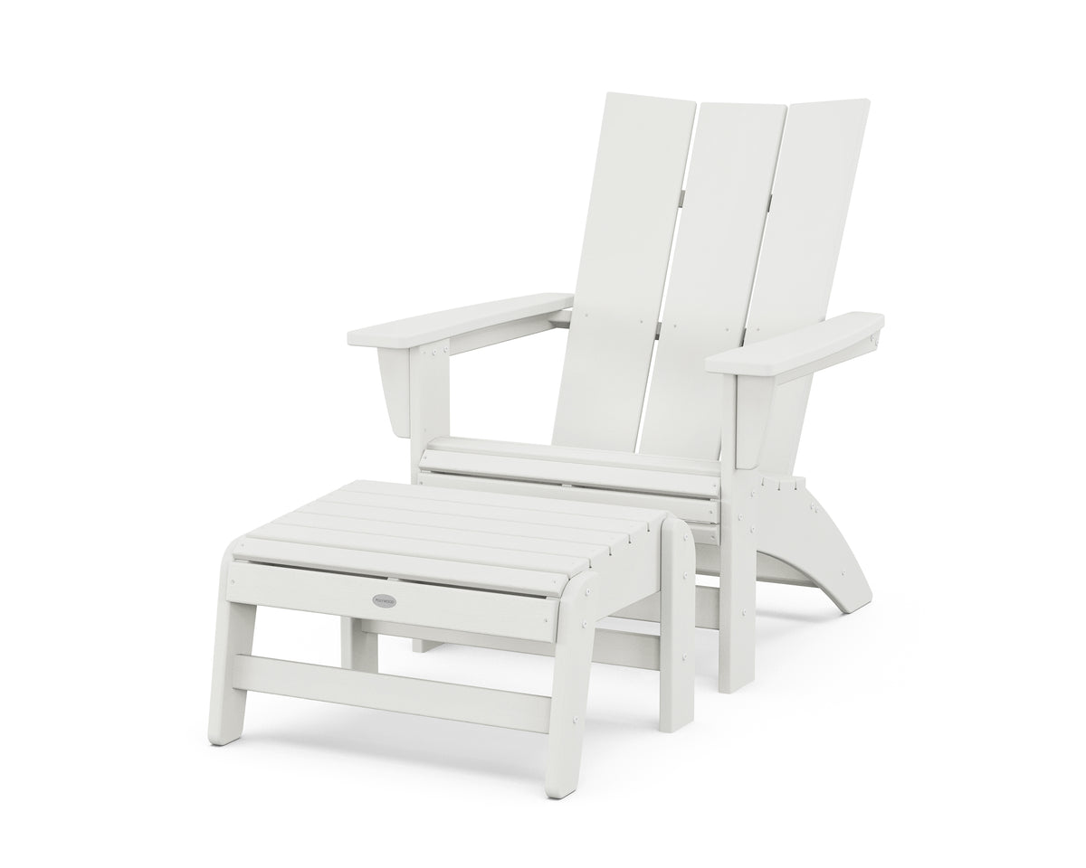 POLYWOOD Modern Grand Adirondack Chair with Ottoman in Vintage White
